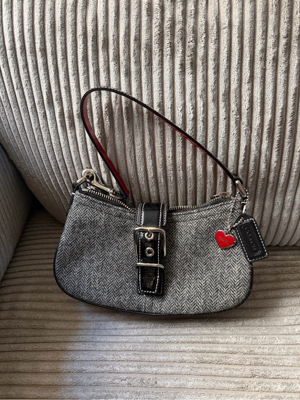 Gray Herringbone Shoulder Bag